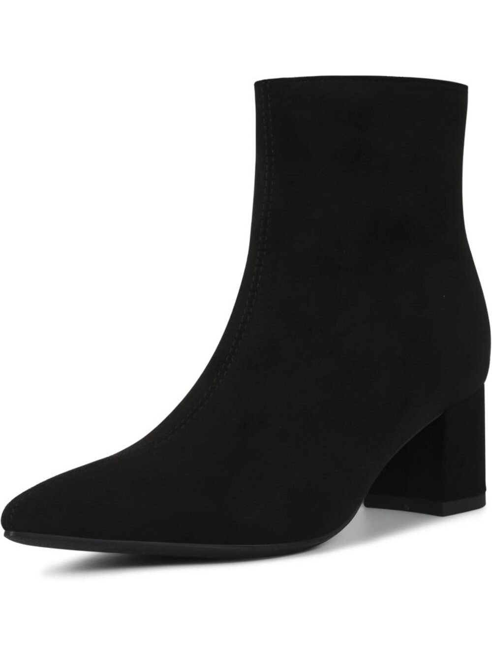 Women's Black Suede Pointed Toe Low Heel Comfortable Side Zipper Ankle Booties